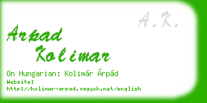 arpad kolimar business card